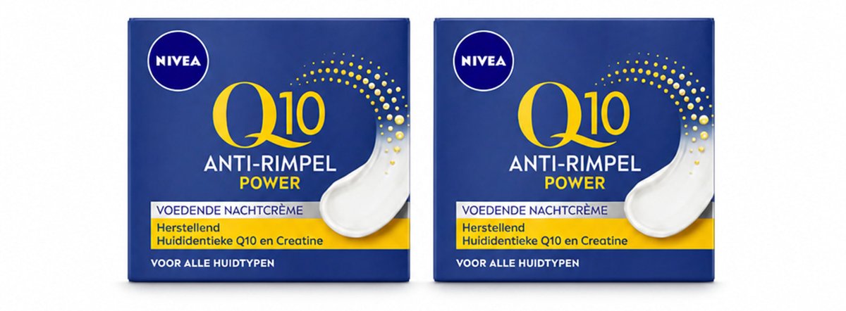 2 x NIVEA - Nachtcrème - Q10 POWER Anti-Rimpel - Voor alle huidtypen - Met Q10 & Creatine - 50 ml - Bulkverpakking - 2 stuks