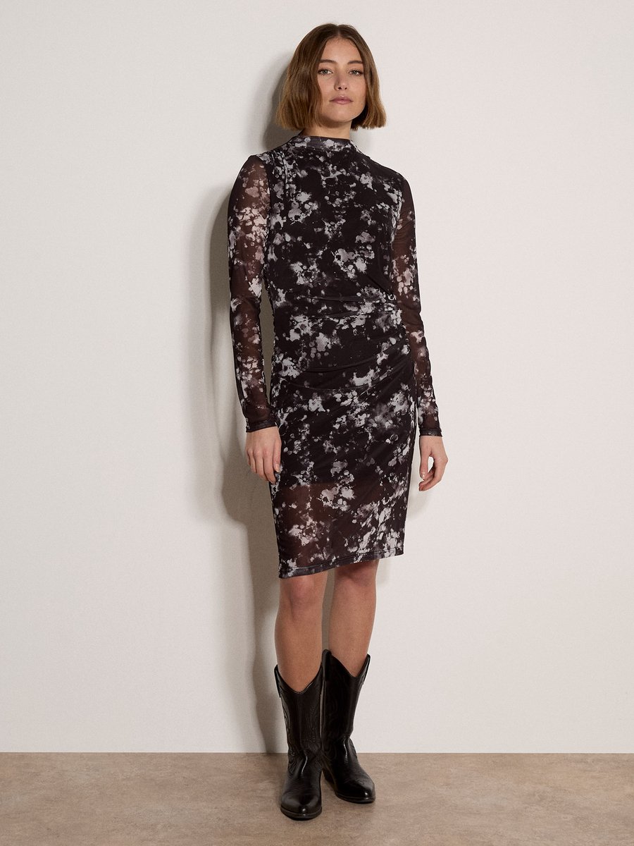 Mini-jurk van mesh met abstracte print