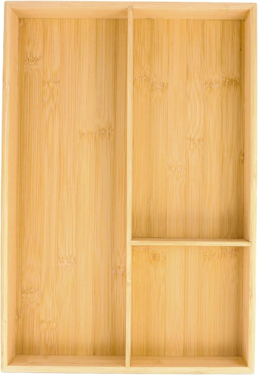 Houten Besteklade Organiser, 43 x 30 x 6 cm, Met 3 Compartimenten voor Keuken, Ideaal voor Bestek en Keukenaccessoires