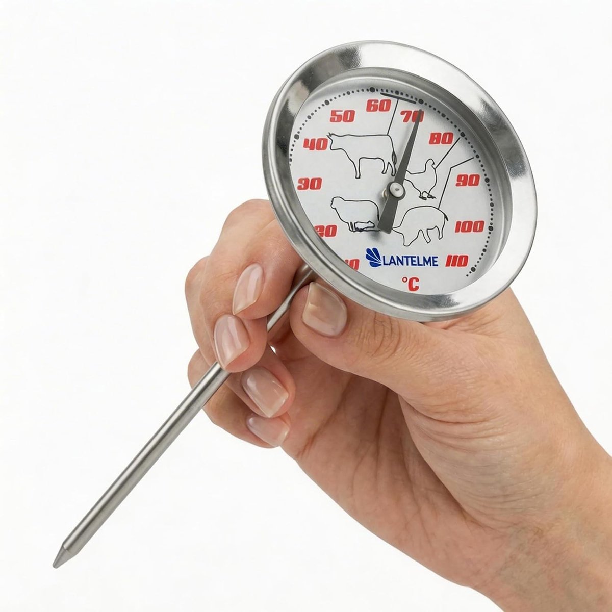 Aanlegthermometer - RVS - 14 cm - Analoog met 12,5 cm Prikkende Sonde - Voor Vlees en Grillen