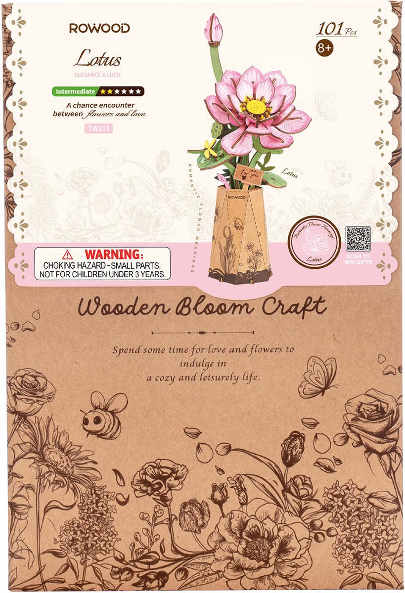 Rolife Lotus by Rowood - Rowood Wooden Bloom Craft Series - TW151 - Bloem - Knutselen - Bouwpakket - Cadeautip — cadeau in Hobby - foto 2