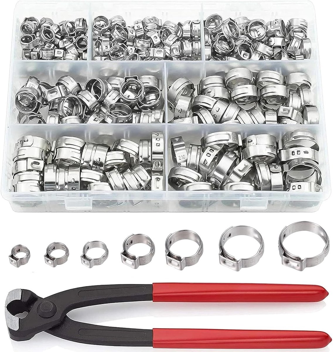 150 Stuks Enkele Slangklemmen met Pliers - RVS Slangklemmen Set voor Brandstofleidingen, 360° Verstelbare Klemmen, 9 Maten van 6-12 mm