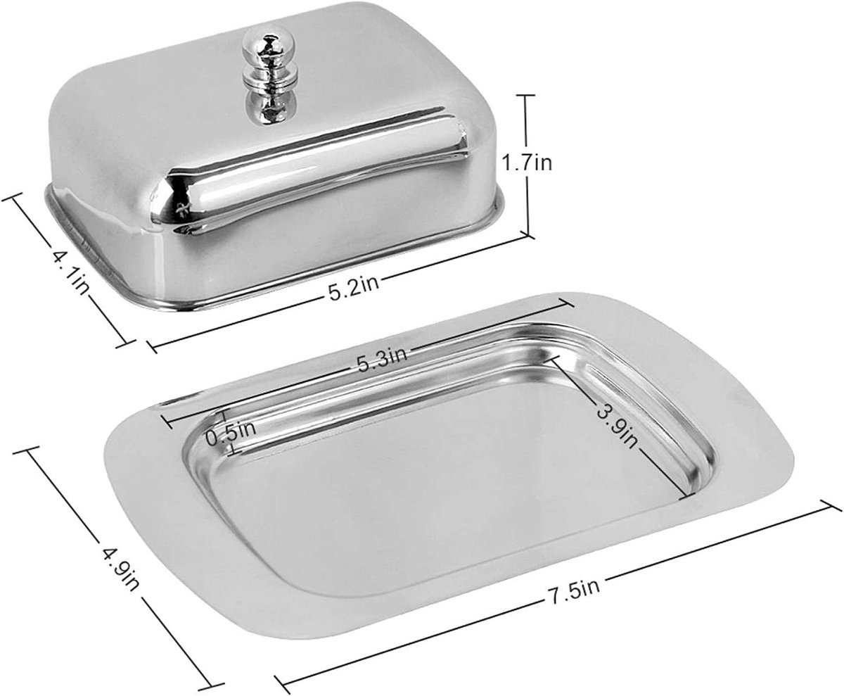 RVS Botervloot met Deksel voor 250g Boter - Ideaal voor Kaas en Dessert - 18.8 x 12.7 x 6.5cm, Perfect voor Thuis en Restaurantgebruik