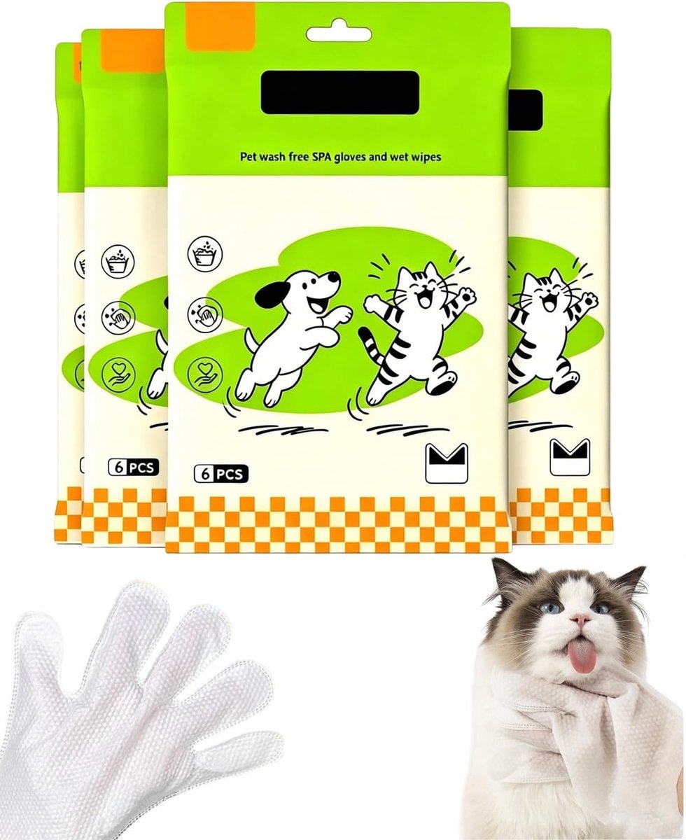Reinigingshandschoenen voor huisdieren, 24 wegwerphandschoenen voor honden en katten, snelle hygiëne, schone poten en vacht, ideaal voor verzorging en deodorant