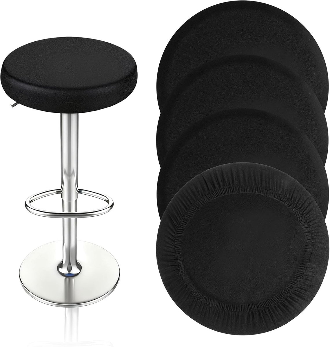 Ronde Stoelbekleding Set van 4 - Zwarte Kussens voor Barstoelen en Eetkamerstoelen, Stofvrij en Kreukvrij, Perfect voor Kantoor en Thuisgebruik