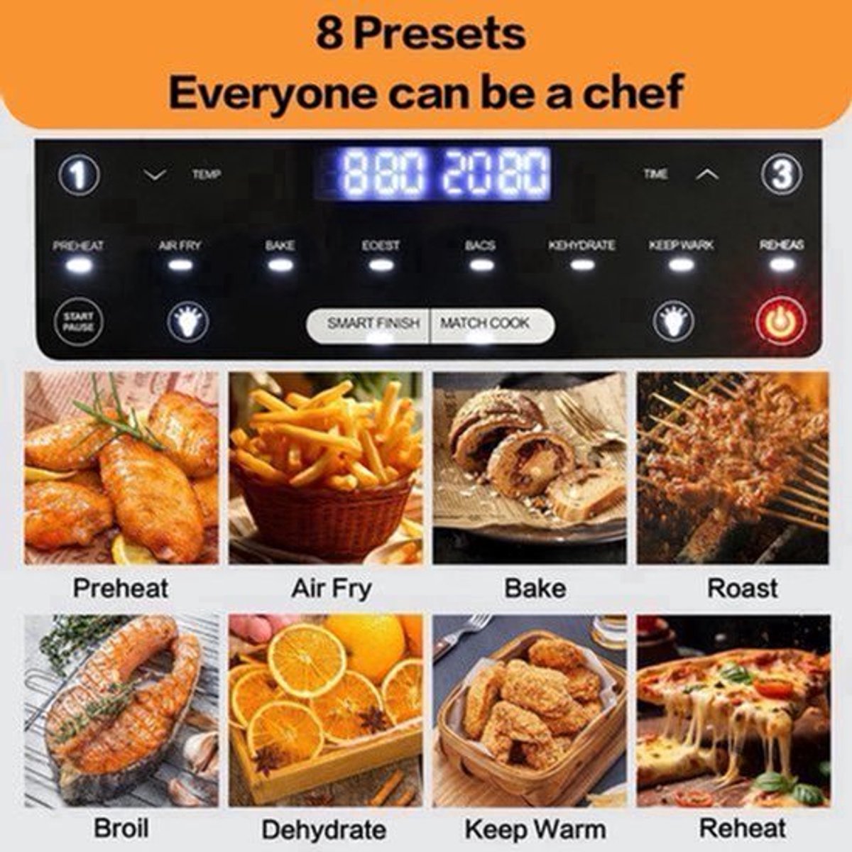 Heteluchtfriteuse – Airfryer - Airfryer Oven XXL - 12L - Dubbele Kookkamer Instelbaar - 2000W - 240V - 8 Voorgeprogrammeerde Programma's - LED Touchscreen - Kijkvenster - Zwart