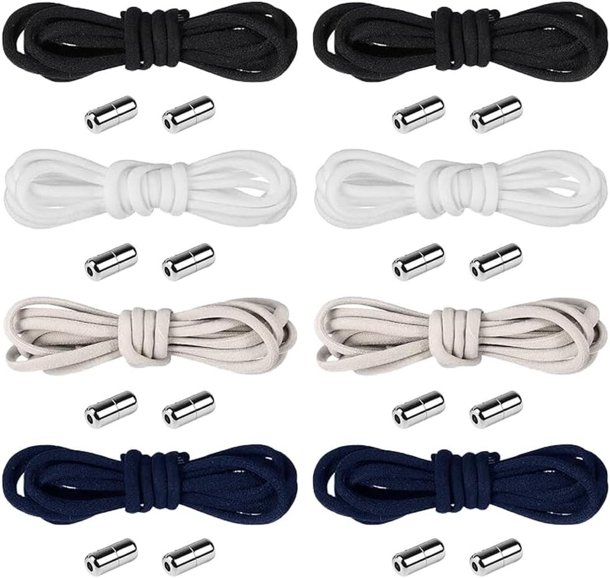 Elastische veter zonder knopen, 8 paar, 100 cm, metalen gespen, veters voor volwassenen en kinderen, multicolor, comfortabele en praktische schoenenaccessoires