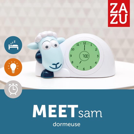 Kinderwekker Schaap Sam - Nachtlampje Kinderen - Leren Wakker Worden - Oogjes Open/Dicht - 20 cm - Blauw — afbeelding 5