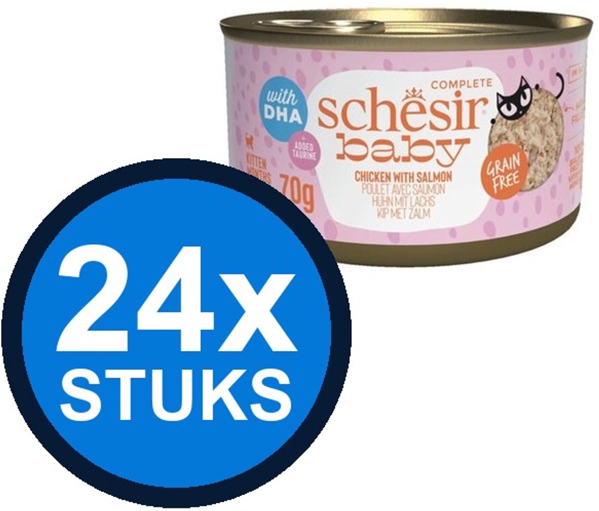 24x Schesir Baby kitten blik bouillon kip&zalm mousse&fillets 3x55gr