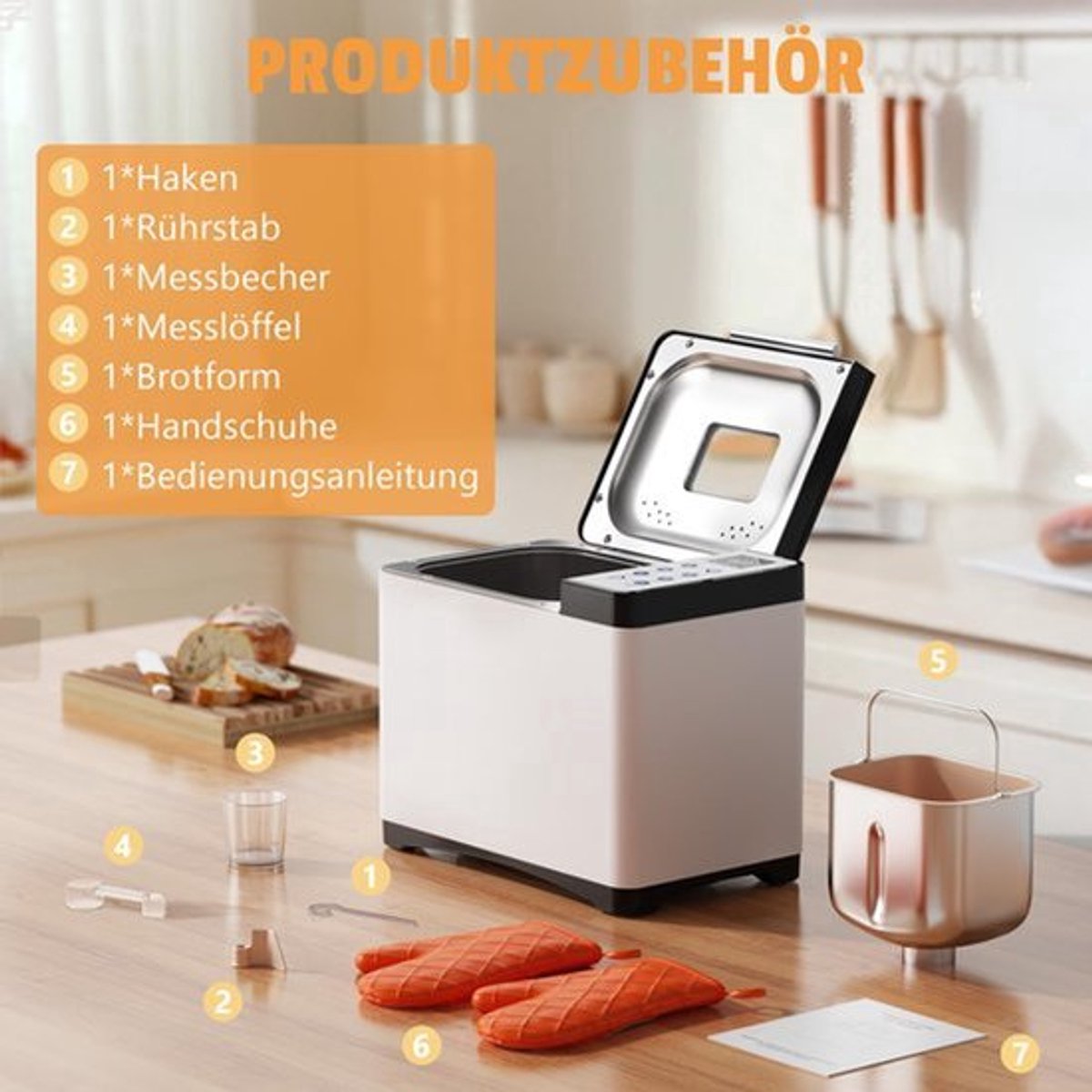 Broodbakmachine - 20 Programma's - 800 W - 1000 g Capaciteit - RVS - Wit - Met Timer