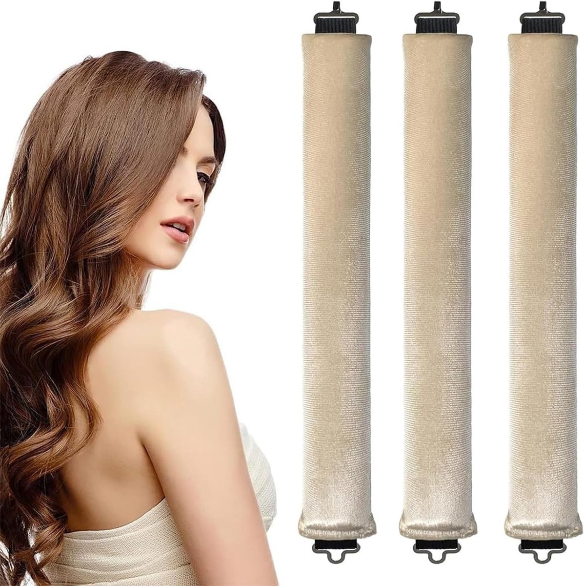 3 stuks krullen zonder hitte, krullen zonder hitte, nachtkrullers, krulband zonder hitte, haarstyling Set voor alle haartypes (beige)