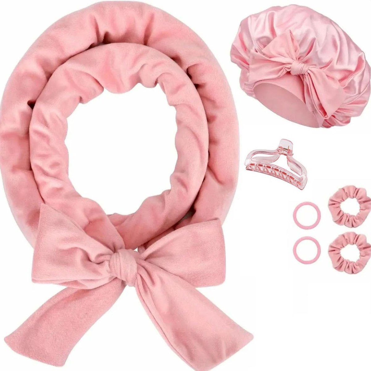 Krulrollerset zonder hitte, krulband zonder hitte, zachte haarroller voor een föhnbehandeling 's nachts voor middellang en lang haar (roze, groot)
