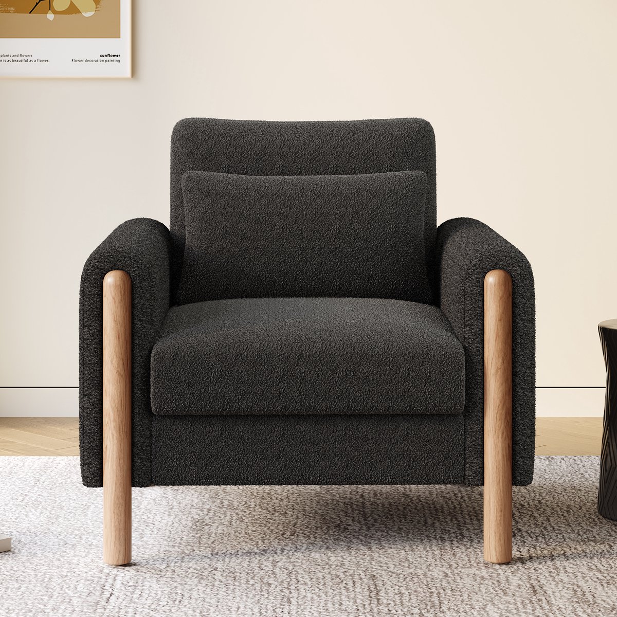 Moderne Armleuningstoel Met Dik Kussen, Comfortabele Enkelfauteuil Met Zachte Bekleding, Relaxfauteuil Voor Woonkamer, Kantoor Of Slaapkamer, Comfortabele Fauteuil, Grijs