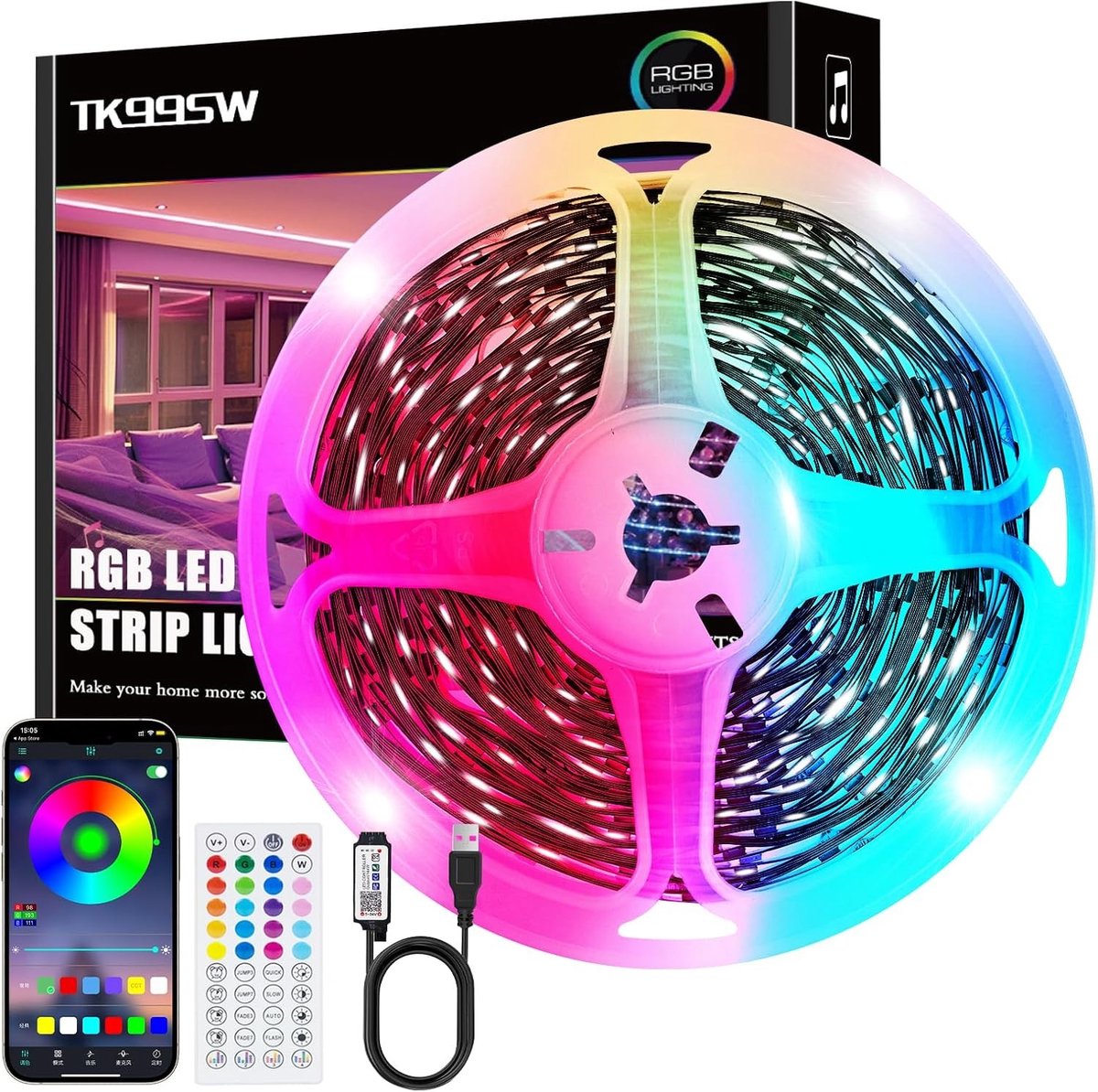 Strip - RGB - 15M - Flexibele LED Licht met Bluetooth en Afstandsbediening - Voor Feesten en Huisdecoratie