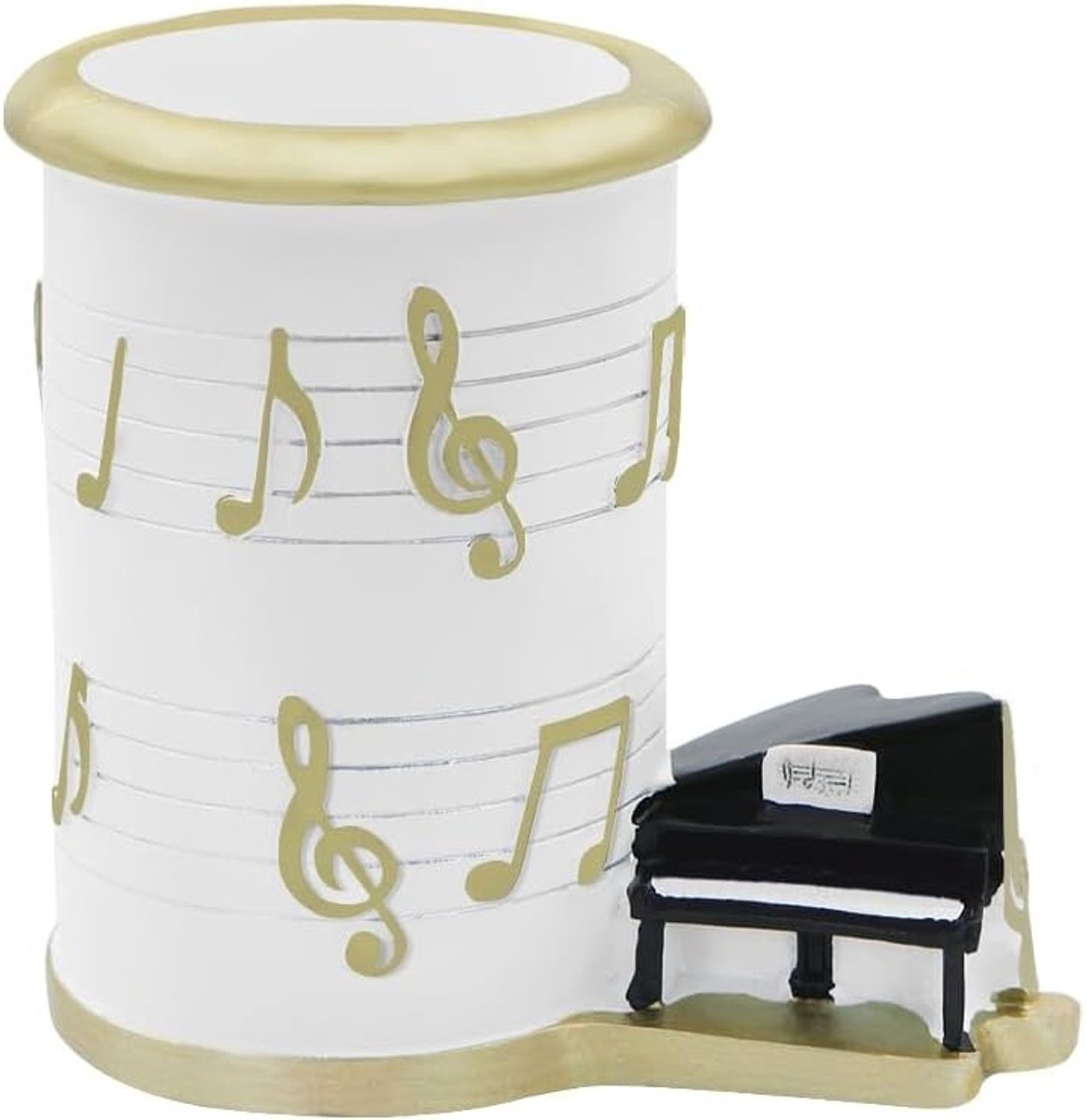Witte Muzikale Melodie Penhouder met Noten Sculptuur voor Potlood en Make-up Organisatie op Bureau of School