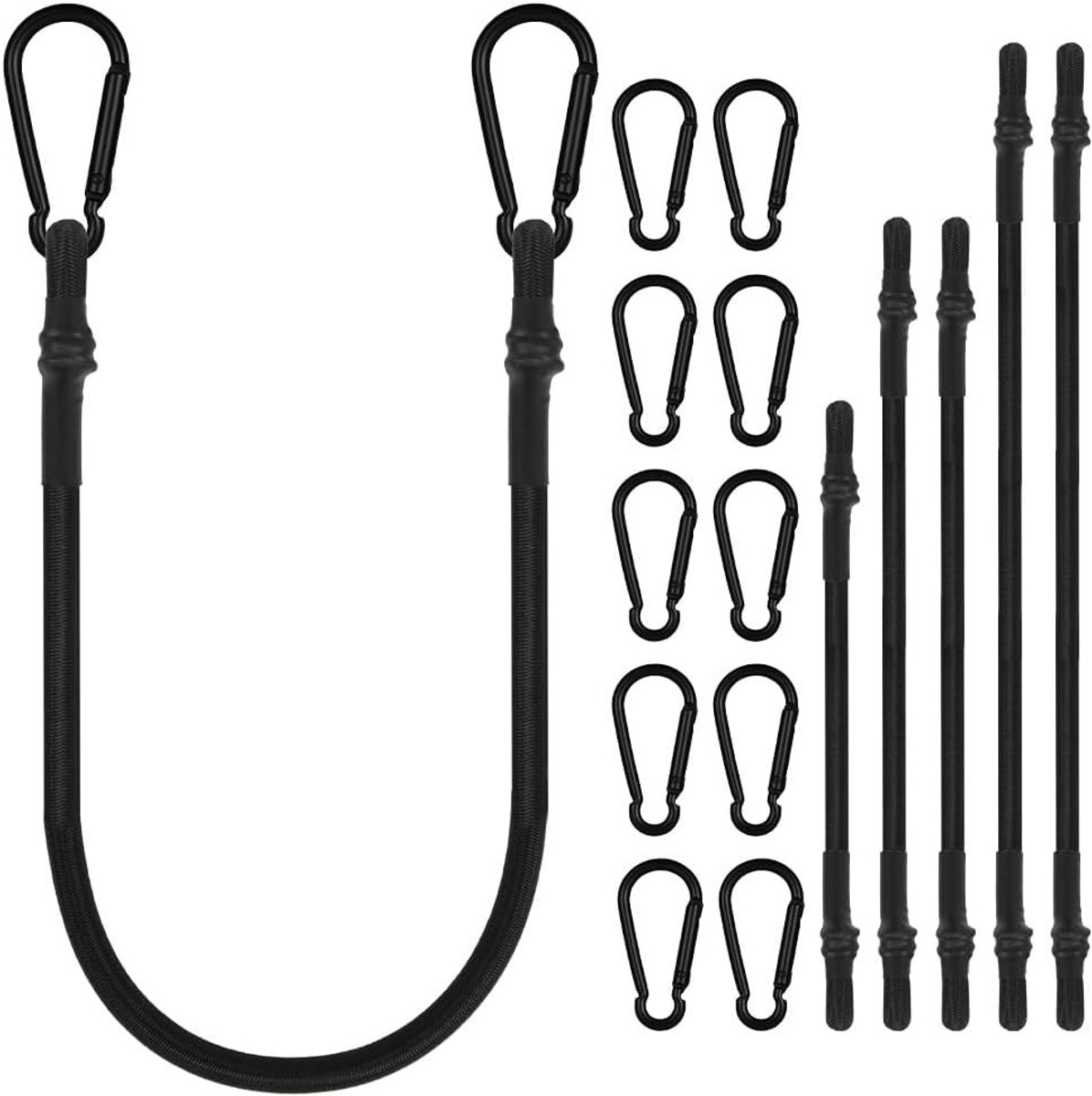 Fiets sleeptouw - Zwart - 6 stuks 60/100/150 cm - Elastische spanbanden met Karabijnhaak - Voor Camping en Bagage