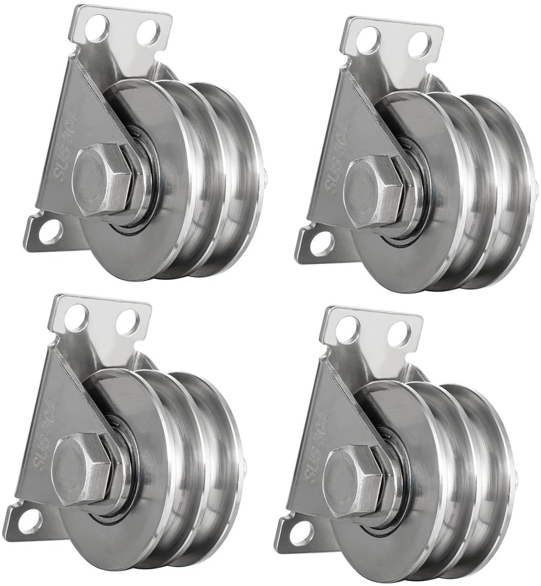 Set van 4 riemschijven 48 mm van roestvrij staal voor hef- en kabelsystemen, duurzaam en sterk