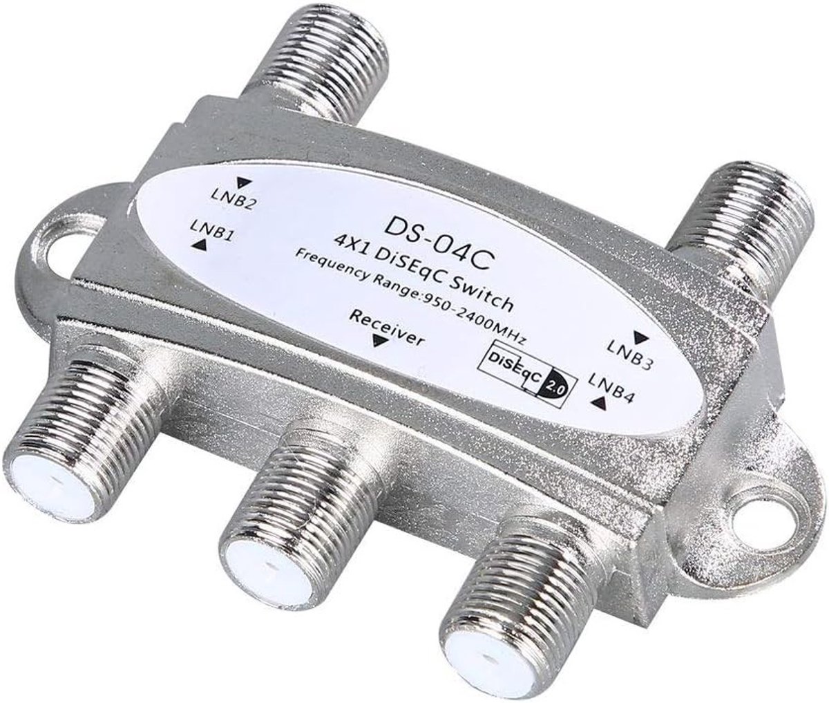 4-Weg Diseqc Switch voor Satellietontvangers - Hoge Isolatie en Breedbandverbinding voor 4 LNB's en Schotels