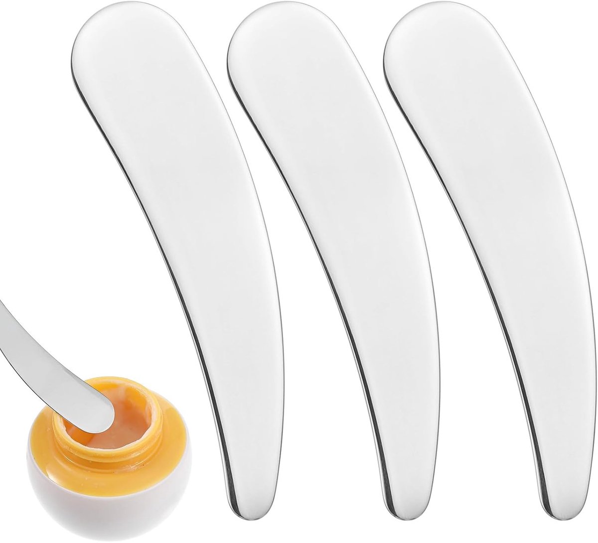 Set van 3 RVS Cosmetische Spatels voor Make-up, Curved Spatula en Mini Applicator voor Crème, Masker en Lotion