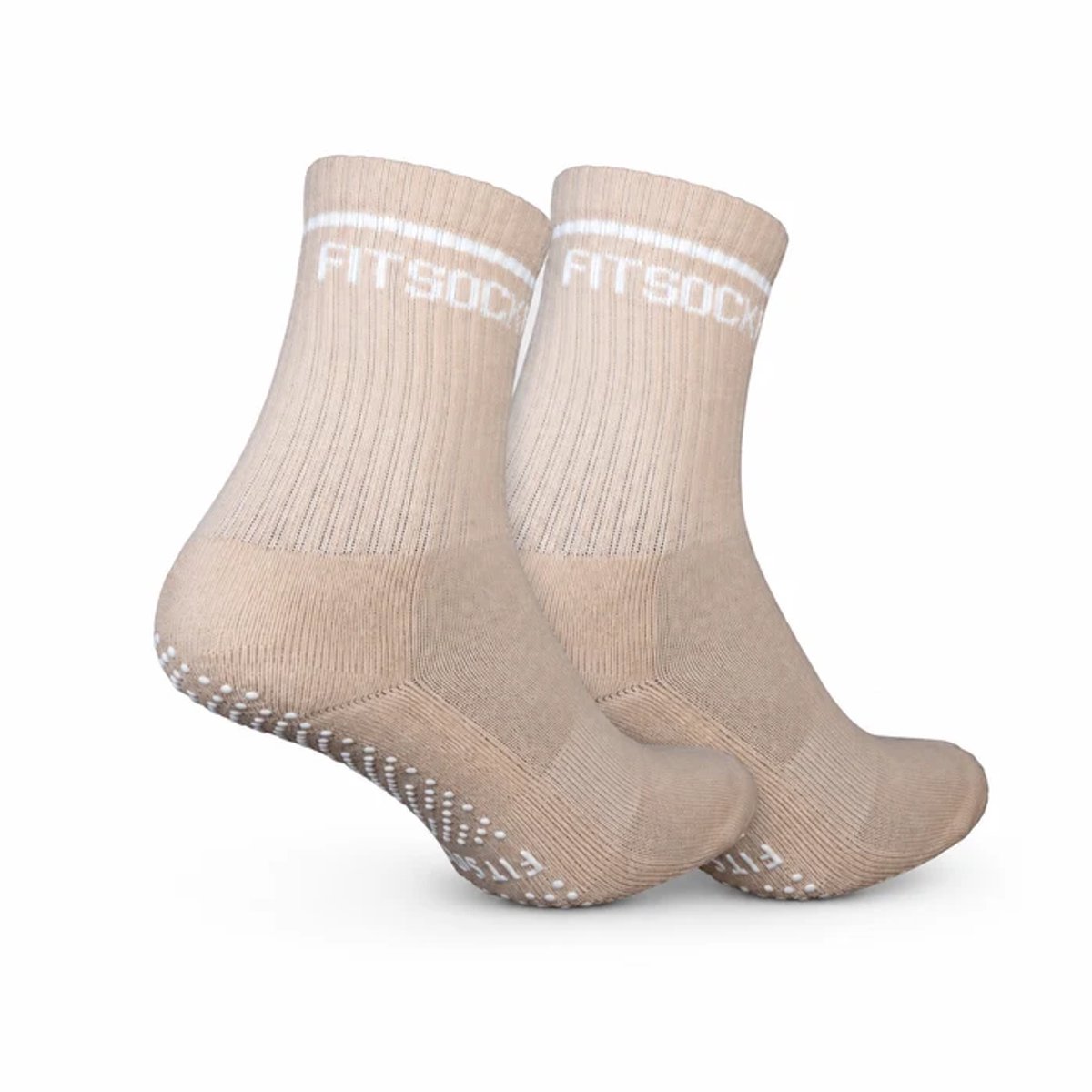FitSockr Gripsokken Balance - Grip Sokken Pilates 2 Paar - Antislip Sokken Dames - Sportsokken met grip - Grip socks - Beige - maat 37-40