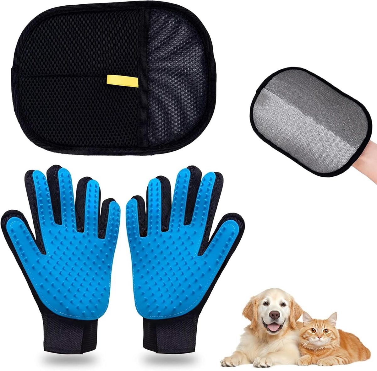 Set van 3 Dierenhandschoenen - Statische Haartrekker, Geschikt voor Droog en Nat Gebruik - Anti-Lint Handschoenen voor Kleding, Bank en Auto