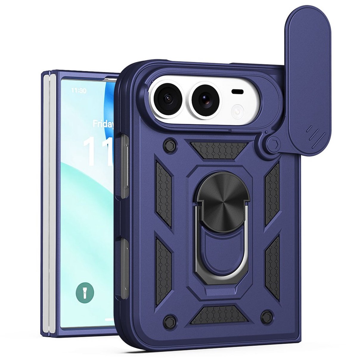 MobyDefend Hoesje - Geschikt voor iPhone Fold - Pantsercase Met Draaibare Ring - Blauw