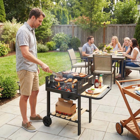 Outsunny Houtskoolbarbecue-Metaal, Grenenhout-99,5L x 58B x 82H cm-Zwart van Merkloos — afbeelding 2