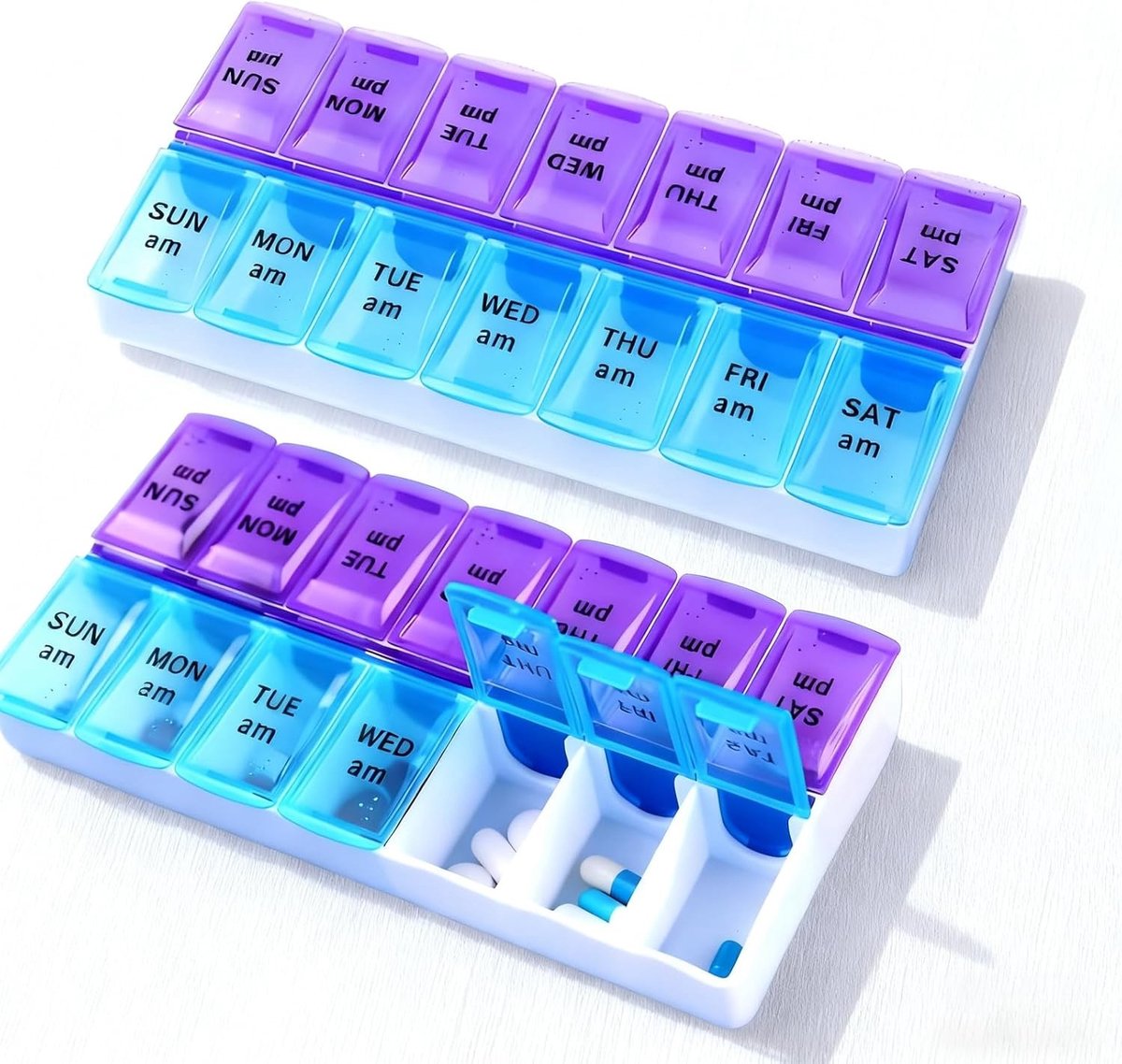 Tabletten Organizer voor 14 Dagen - 2 x Medicijn Doos met 7 Dagen Compartimenten voor Pillen en Vitaminen