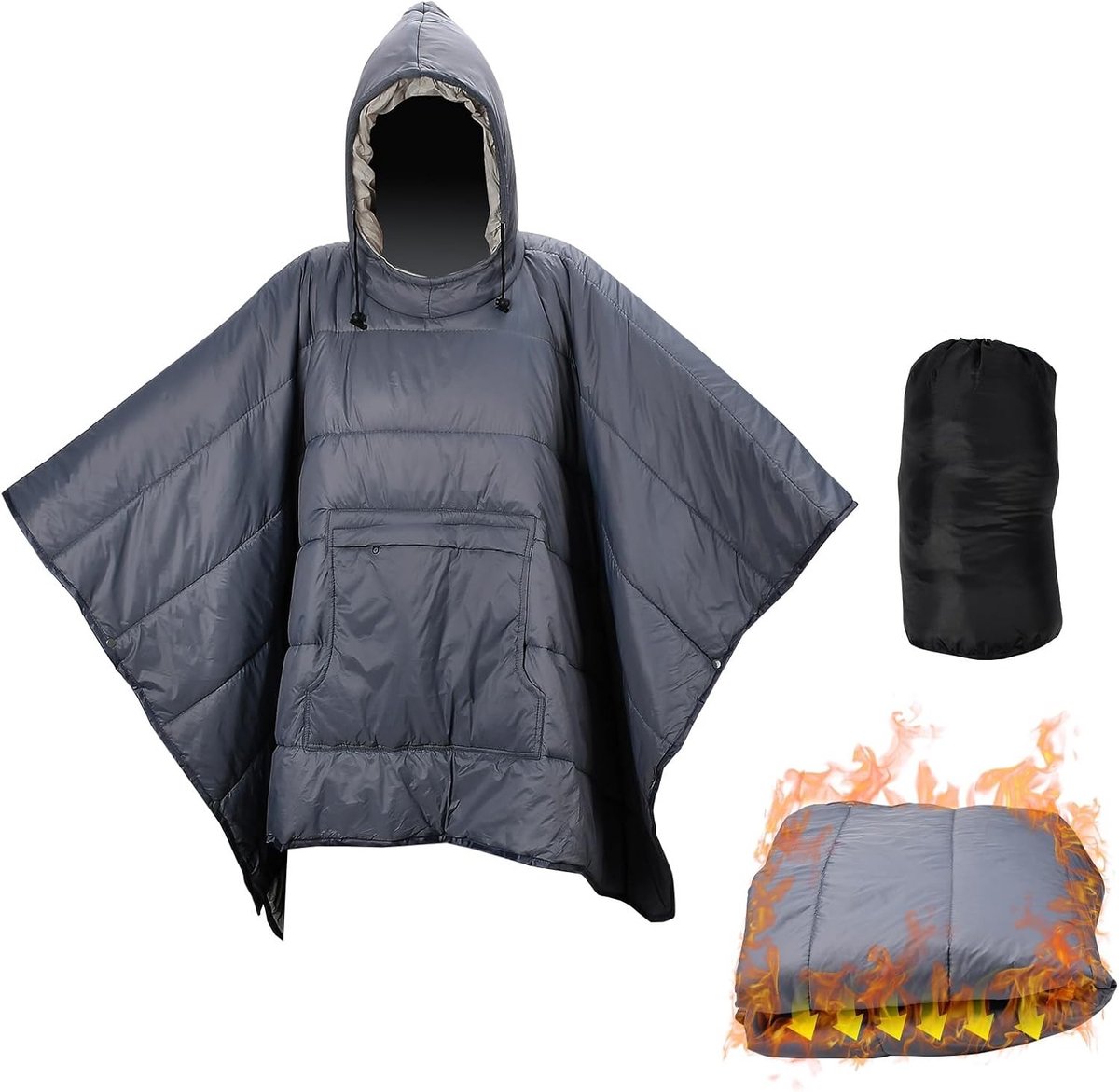 Warm Camping Deken, 2-in-1 Draagbare Slaapzak met Ritsvak, Ultralicht Waterdicht en Winddicht voor Buitenactiviteiten, Kamperen, Wandelen en Noodgevallen (Grijs)