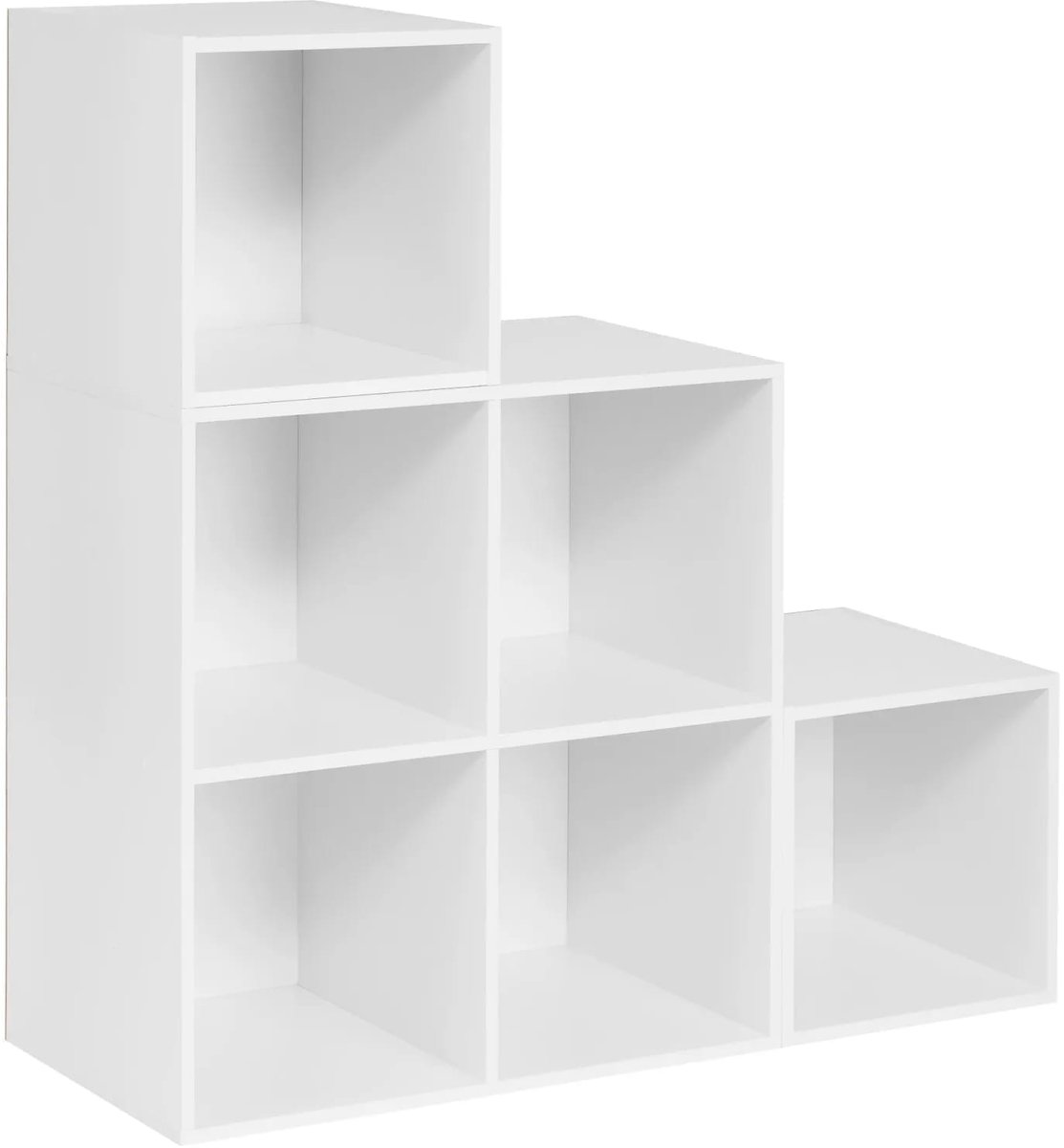Klarven Boekenkast Wit - Trapvormige Boekenkast - Boekenkastje - Boekenkasten - Bookcase - 6 Vakken Opbergruimte, Trapvorm Modern Design, Verplaatsbare Kubussen - B90xh90xd30cm