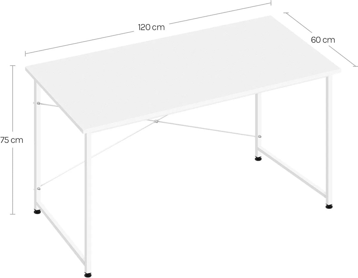 Klarven Werkbureau met Groot Werkblad - Desk - Ruim Blad, Stabiel Frame, Draagvermogen 50 kg - Eenvoudig te Monteren - 120x60cm Wit
