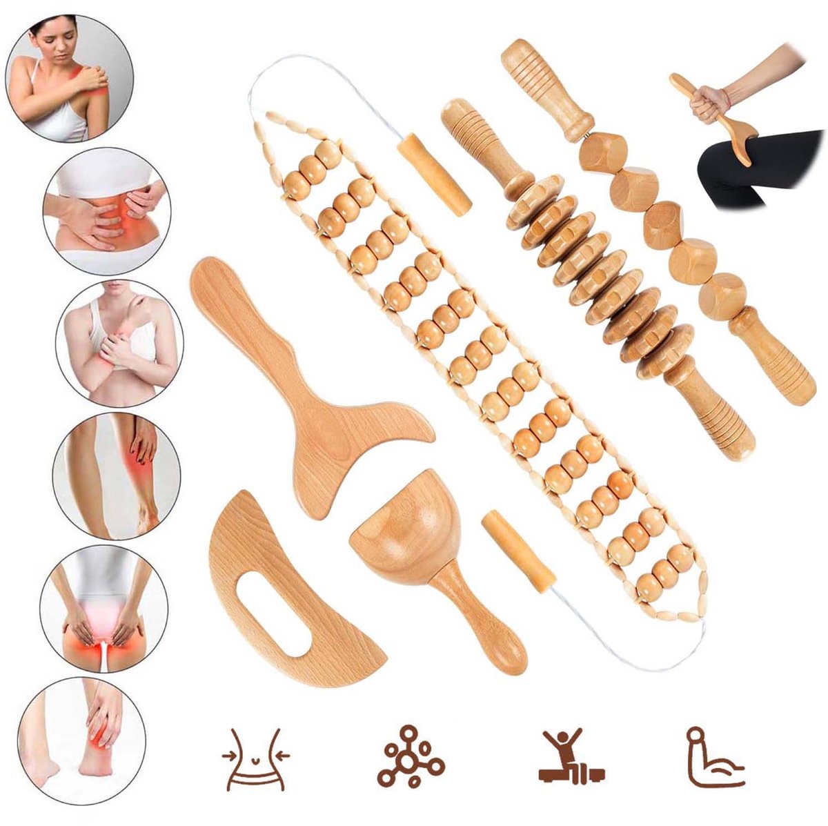 6 Stuks Houten Massagehulpmiddelen Voor Therapeutische Doeleinden, Lymfedrainagemassageapparaat, Cellulitis Massageapparaat, Houttherapieset.