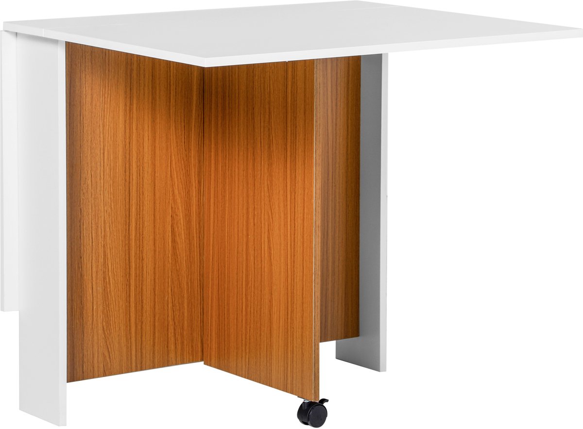 Homcom Opklapbare Eettafel - Met Zwenkwielen - Uitschuifbaar - Wit/Bruin Wit;Bruin