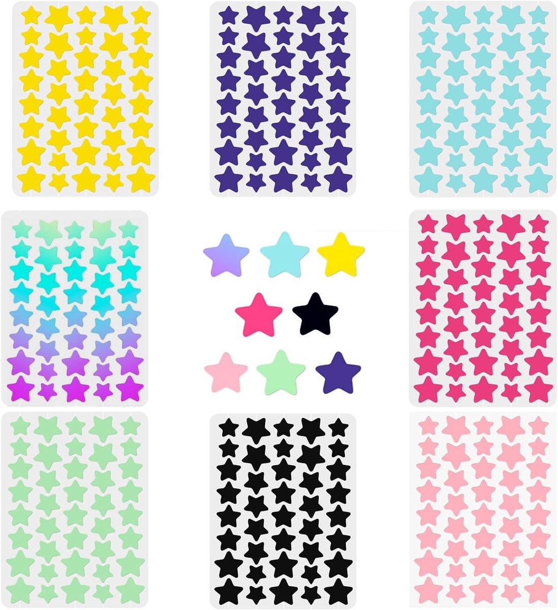 8-Kleurige Ster Acne Patches | 320 Hydrocolloïde Pimple Patches voor Vlekken | Draagbare, Ultra-Dunne Patches met Schattig Sterontwerp voor Make-up en Huidverzorging
