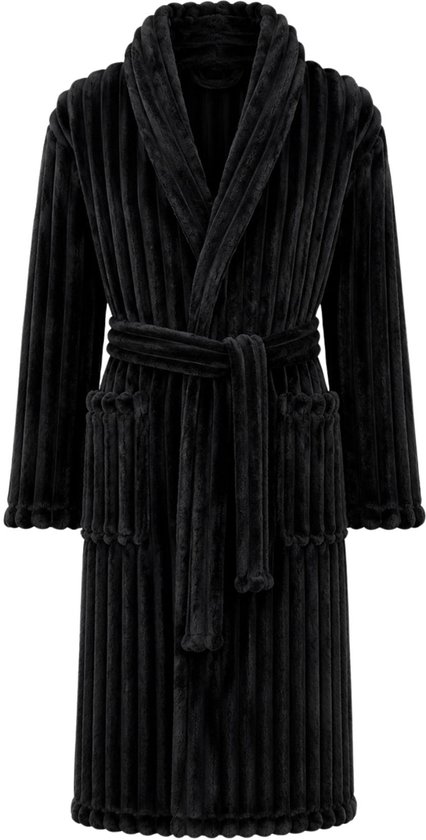 Ribcord badjas fleece - sjaalkraag - div. kleuren-xl/xxl-zwart