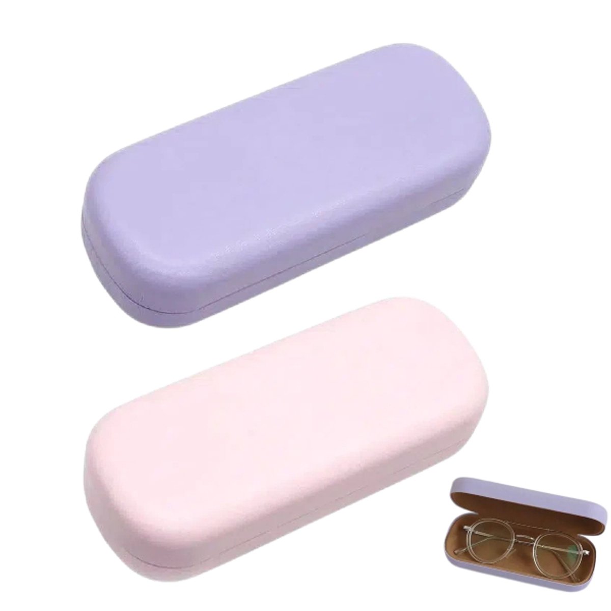 2 stuks - brillenkoker - Brillenopbergdoos - Draagbare brillenkoker - Roze, lichtpaars - 165*66*38 mm - Geschikt voor zonnebrillen en brillen op sterkte