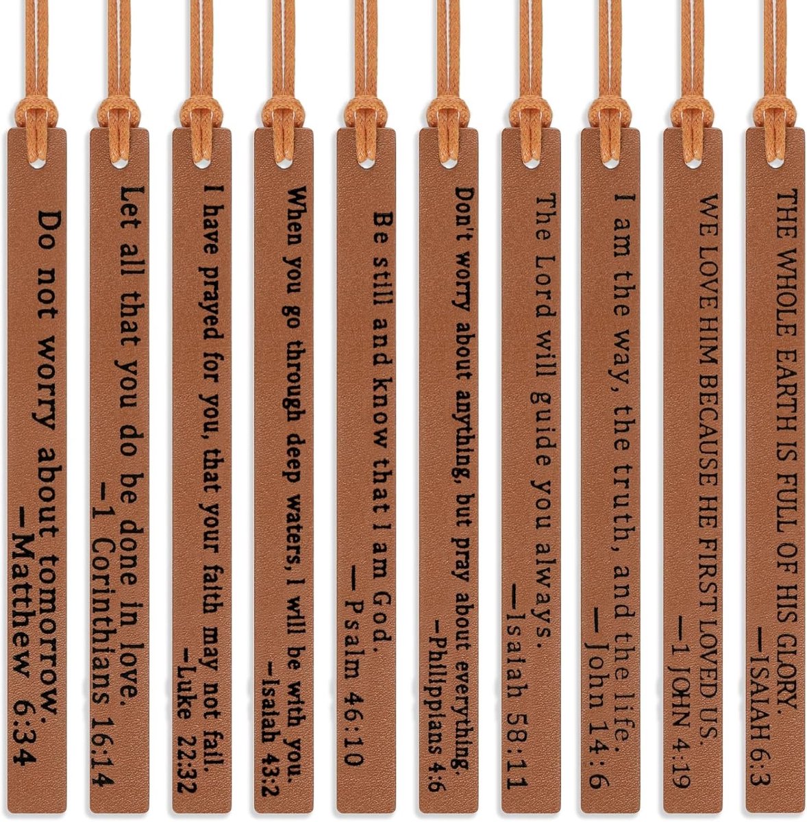 Inspirerende Lederen Boekenleggers met Bijbelverzen - 10 Stuks Handgemaakte Pagina Markers voor Boekenliefhebbers, Lezers en Onderwijzers