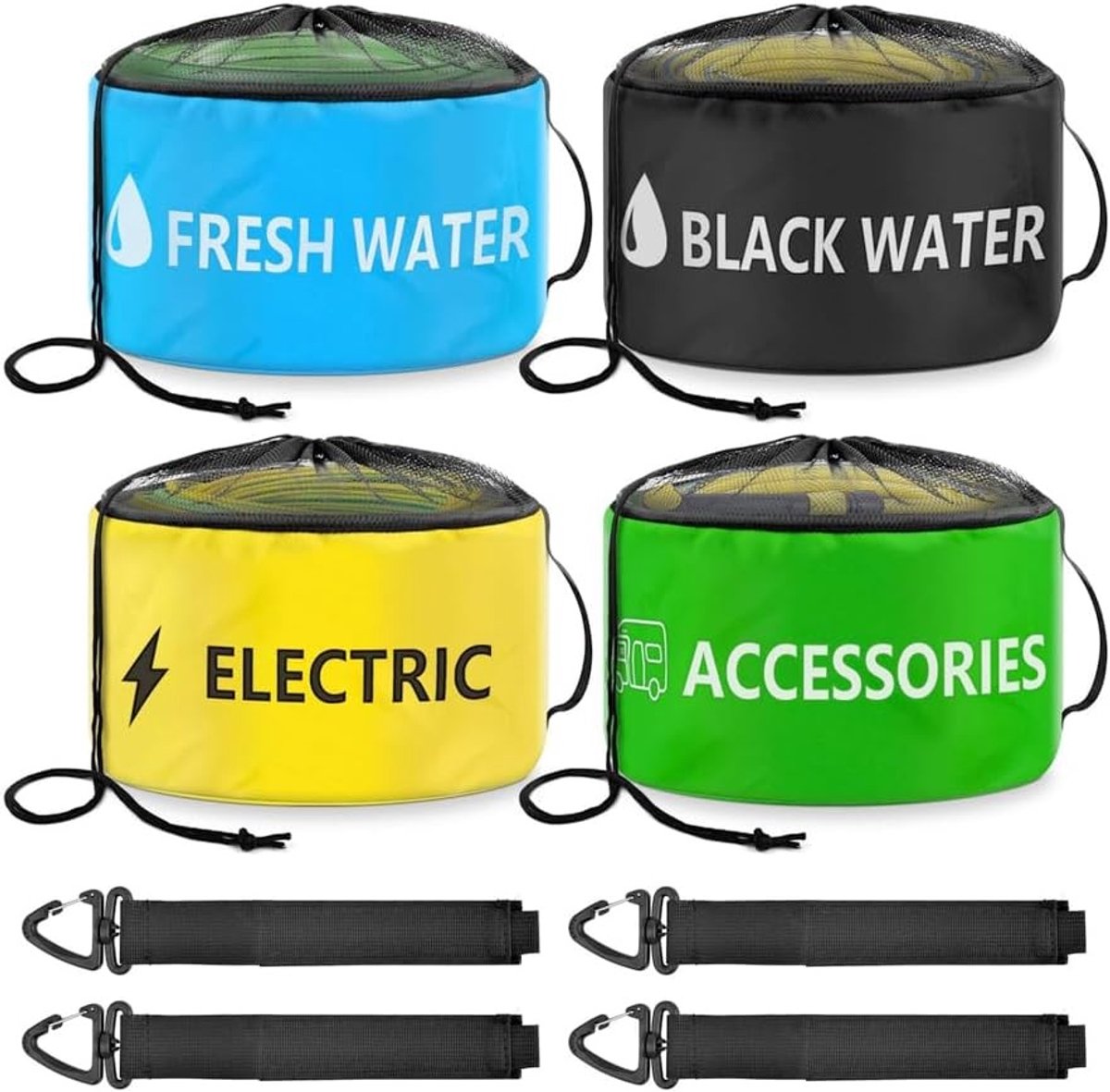Opbergtas voor Caravan en Camping - Set van 4 - Ideaal voor Afvoerslangen, Elektrische Kabels en Verswater Slangen