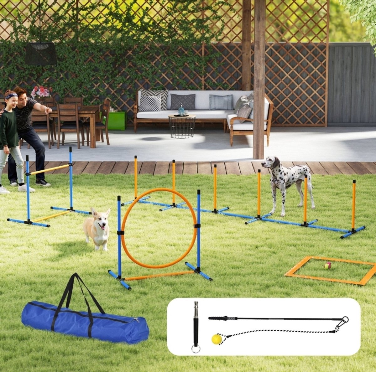 MODFU-Agility Set Honden-Horde Slalom Springring-Blauw-Plastic