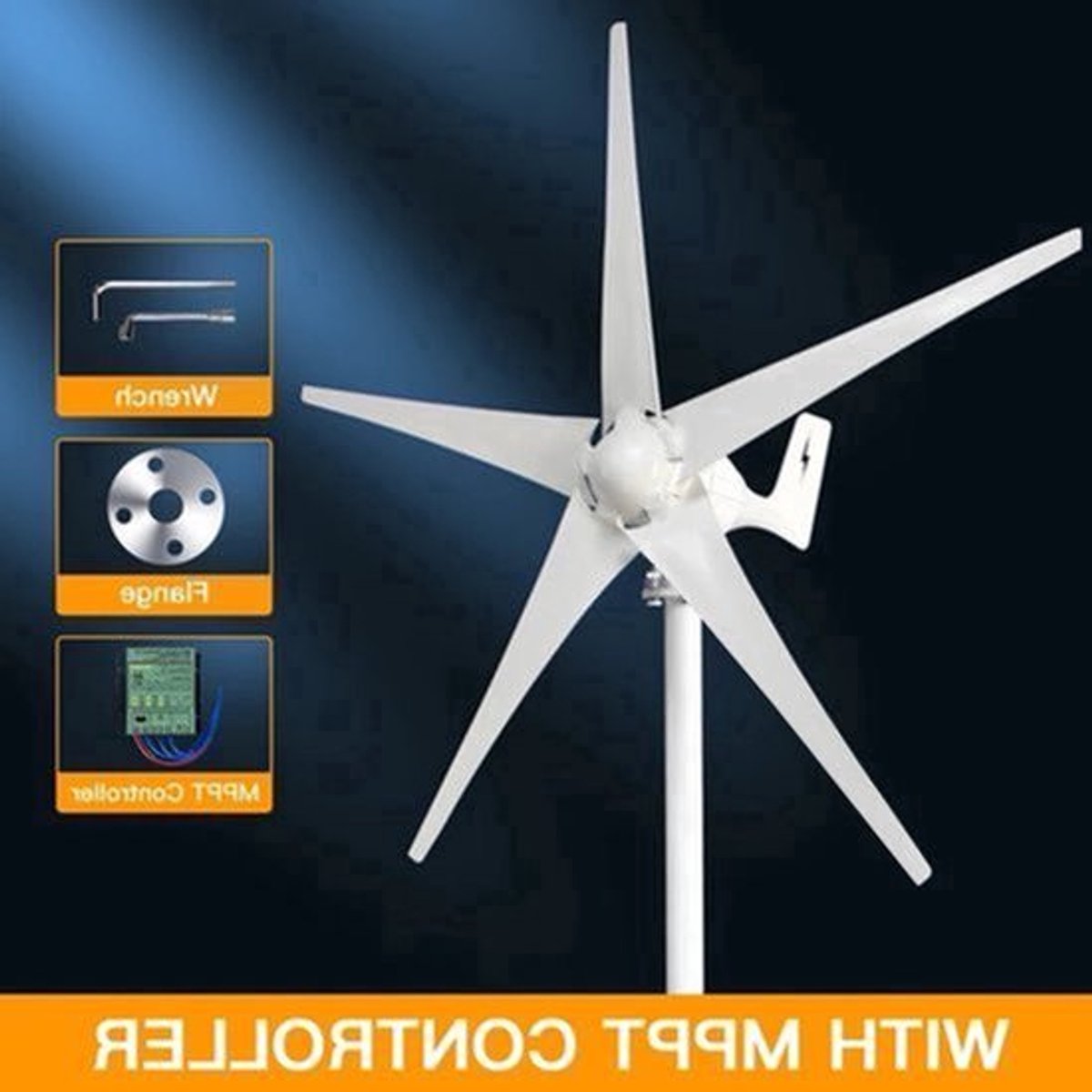 Windturbine - Windmolen - Windturbine Generator - Windenergie - 3000W - 48V - Gratis Energie Turbine met MPPT Oplaadcontroller voor Huishoudens - Wit