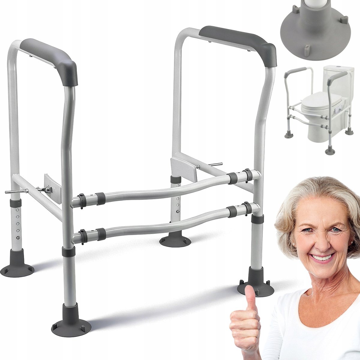 Toilet Opstahulp - Toiletbeugel - WC Steunhulp - Veiligheidsframe - ToT 200 kg - In hoogte en Breedte Verstelbaar - Koolstofstaal - Boorvrij - Antislip - Toiletsteun - Voor Ouderen & Zwangeren & Mindervaliden