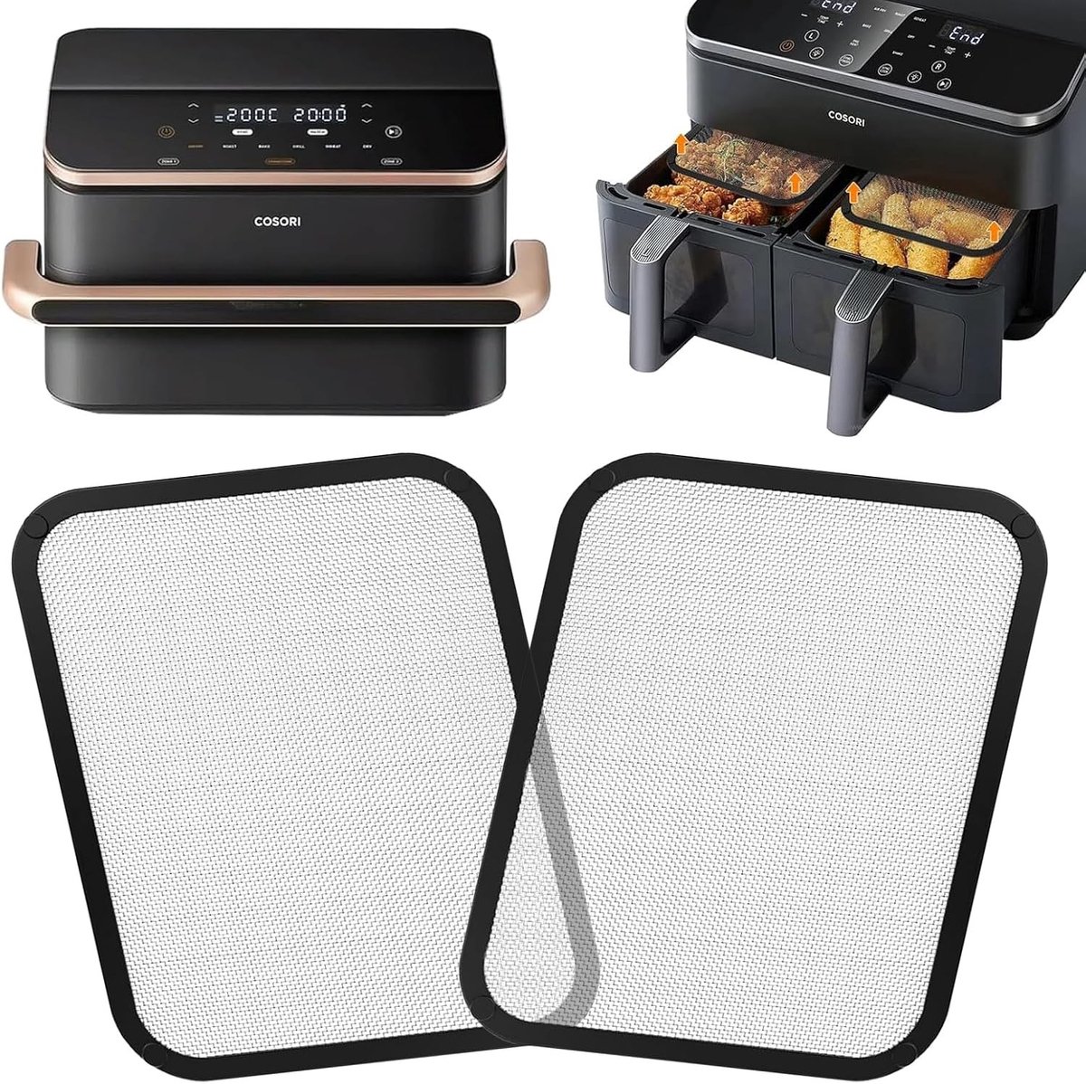 Set van 2 Magnetische Siliconen Spatschermen, Fijn Gaas Vet Spatscherm, Geschikt voor Airfryer 8.5 - 10 L, Keukenaccessoires voor Gezond Koken