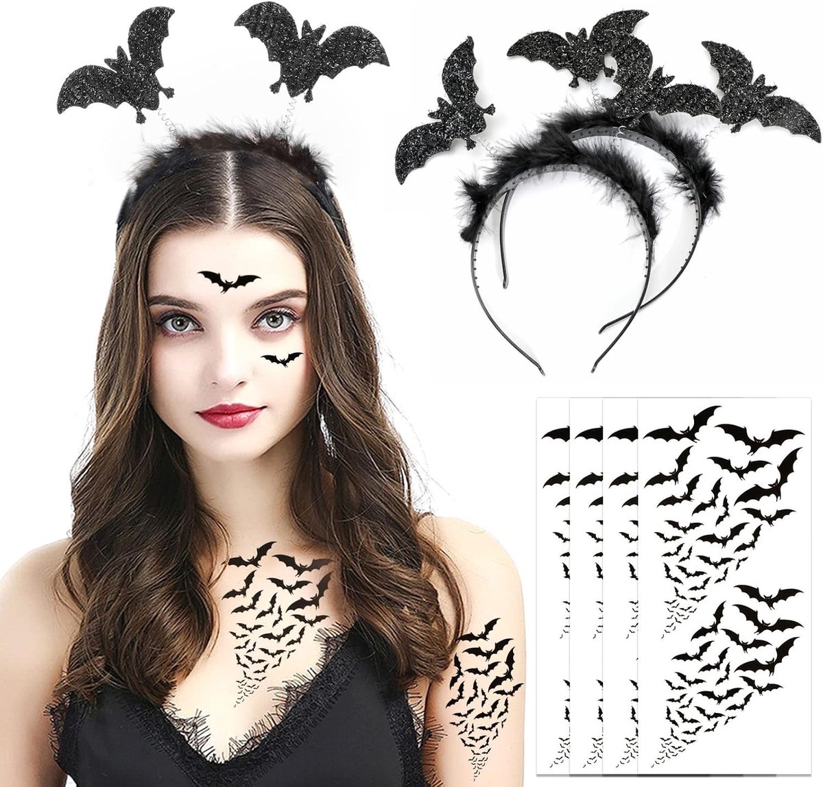 Halloween Hoofdband en Tijdelijke Tattoos voor Kostuums, Carnaval en Feestjes voor Mannen en Vrouwen