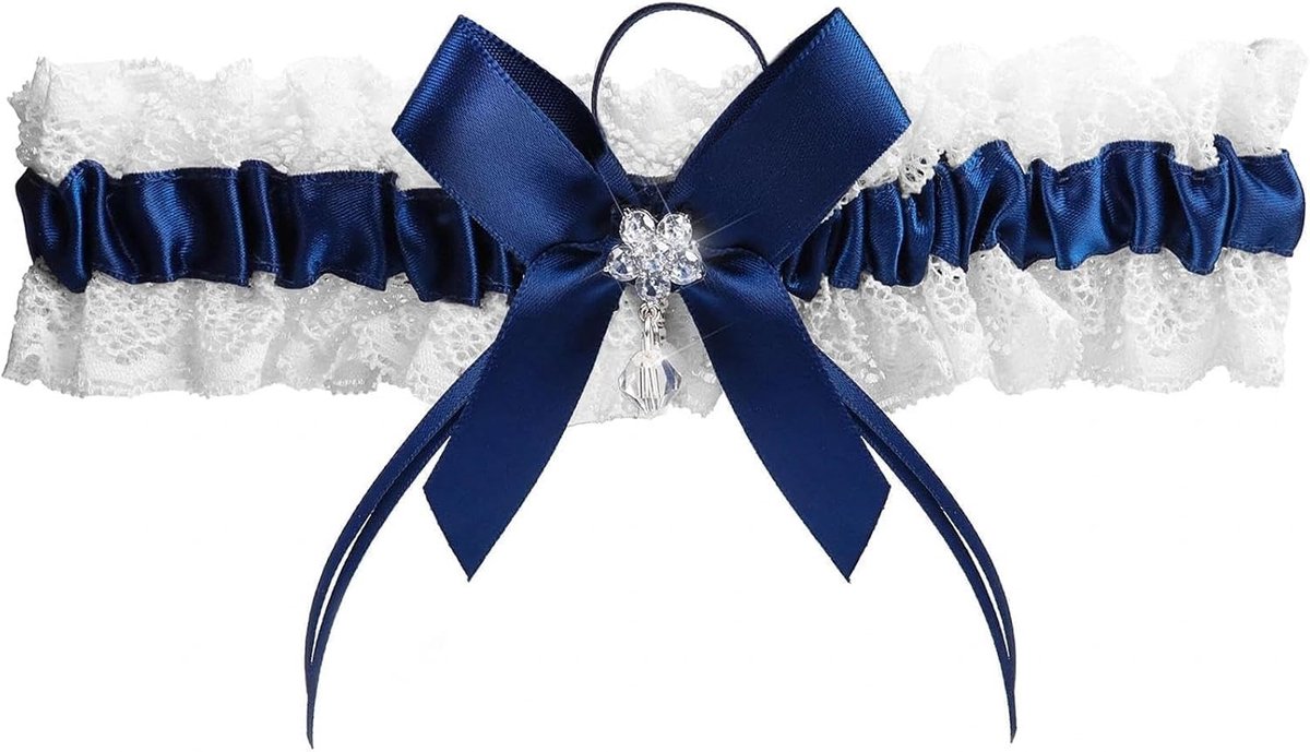 Kousenband voor bruid in blauw, elegante kant, verstelbaar van 30 cm tot 68 cm, perfect voor bruiloft, cadeau en trouwsymboliek