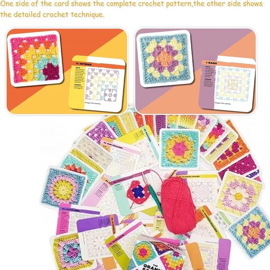 Granny Square Haakkaarten - 50 Mix en Match Ontwerpen met Haakschriften en Afbeeldingen voor Volwassenen en Beginners — afbeelding 3