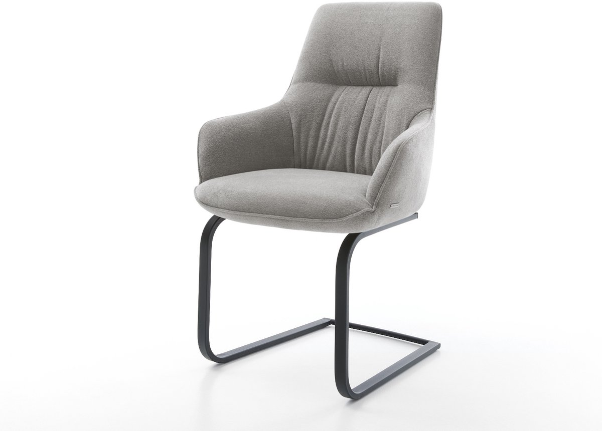 DELIFE Sledestoel Zelia-Flex met armleuning sledemodel vlak zwart zachte stof met structuur grijs pocketveer kern