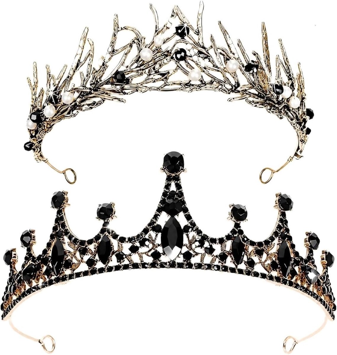 Zwarte Barokke Kroon met Strass - Vintage Elegantie voor Bruiloften, Verjaardagen en Kostuumfeesten, Stijlvol Hoofdsieraad voor Vrouwen en Bruiden