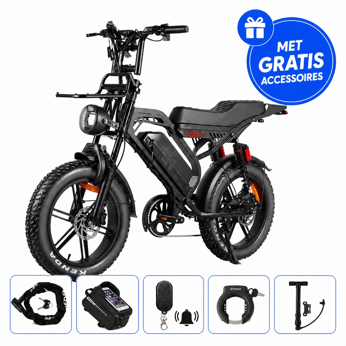 Ebikekopen.com Fatbike S20 Pro - Rijklaar - Hydraulische remmen - 2026/2027 Model - Incl. Slot - Telefoonhouder - Alarmsysteem - Voorrekje - Voetensteuntje - Met Accessoires - Elektrische Fiets - QmWheel