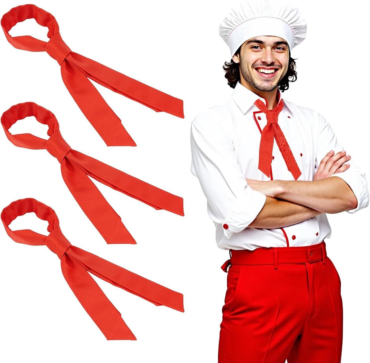 3-delige Chef Neckerchief Set in Rood - Unisex Chef Sjaal voor Mannen en Vrouwen - Korte Mouwen Catering Jacks voor Horeca Personeel