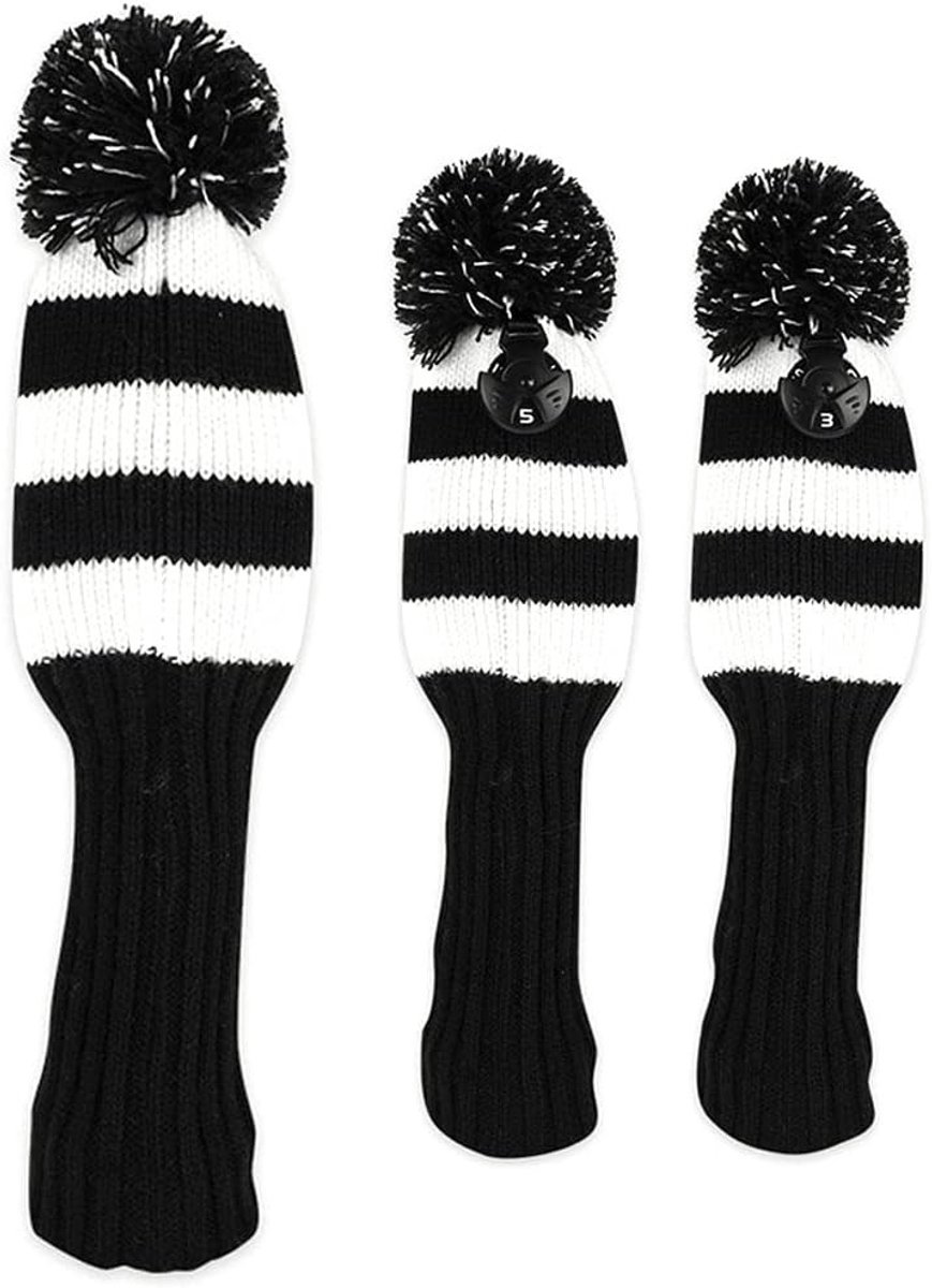 Knitted Golf Club Beschermhoezen Set van 3 voor Driver en Fairway - Geschikt voor 460cc Drivers - Zwart en Duurzaam